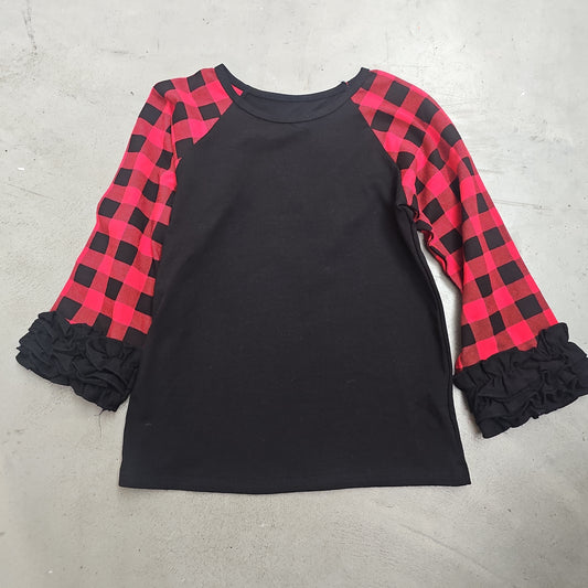 Buffalo Plaid Ruffle Sleeve (Red/Black Plaid)