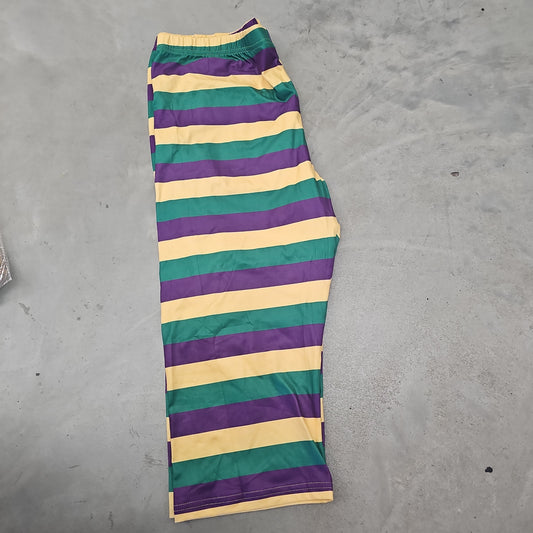 Mardi Gras Color Block Stripe Capri Leggings (Adult)