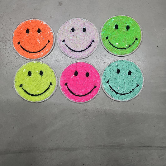 Smiley Sequin Hat Patch (Chenille Sequin) 3"