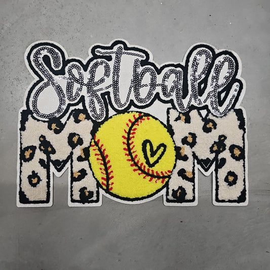 Softball/Baseball Leopard Mom Chenille/Sequin Patch