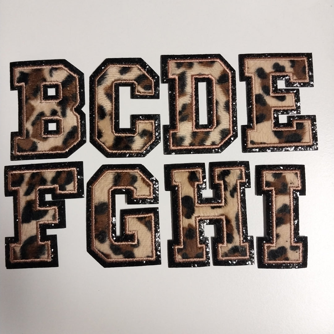 Chenille Letter Patch -3" Cheetah w/Black Glitter Trim
