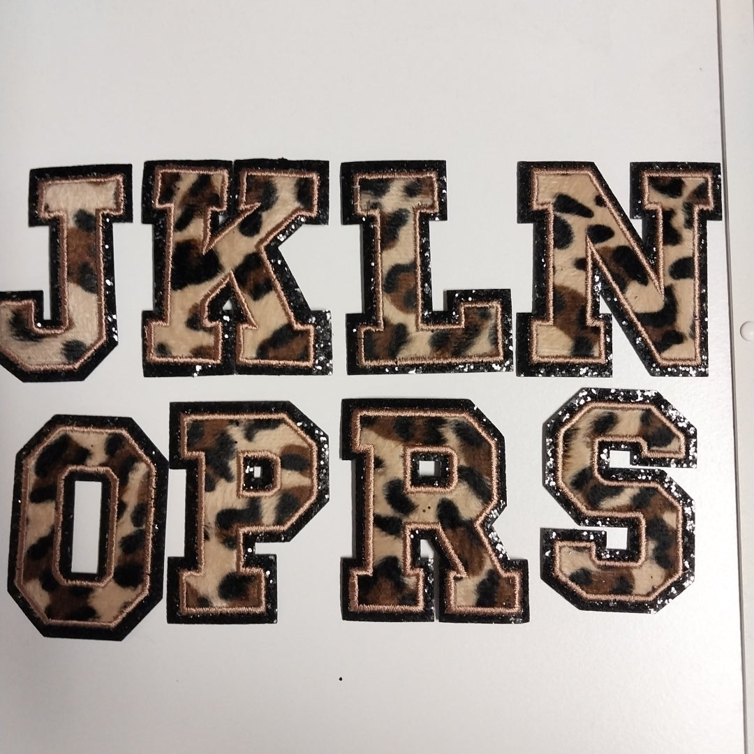 Chenille Letter Patch -3" Cheetah w/Black Glitter Trim