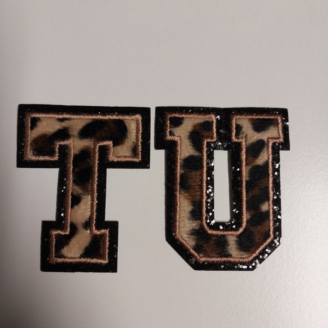 Chenille Letter Patch -3" Cheetah w/Black Glitter Trim