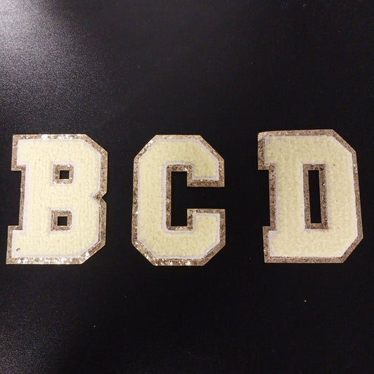 Chenille Letter Patch -3" Yellow w/Chunky Gold Glitter Trim