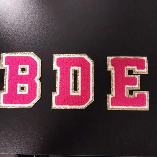3" Red w/Chunky Gold Glitter Trim Chenille Letter Patch