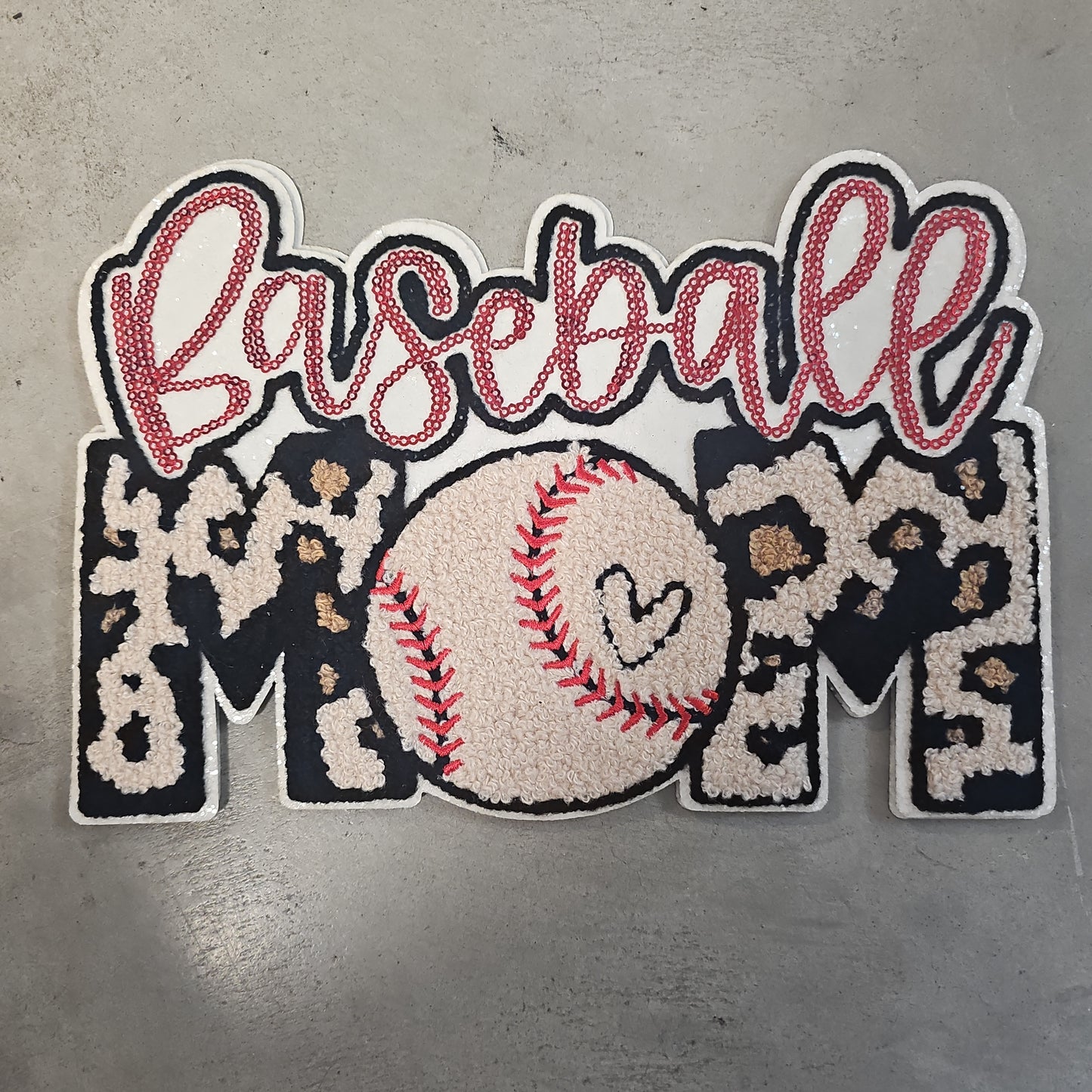 Softball/Baseball Leopard Mom Chenille/Sequin Patch