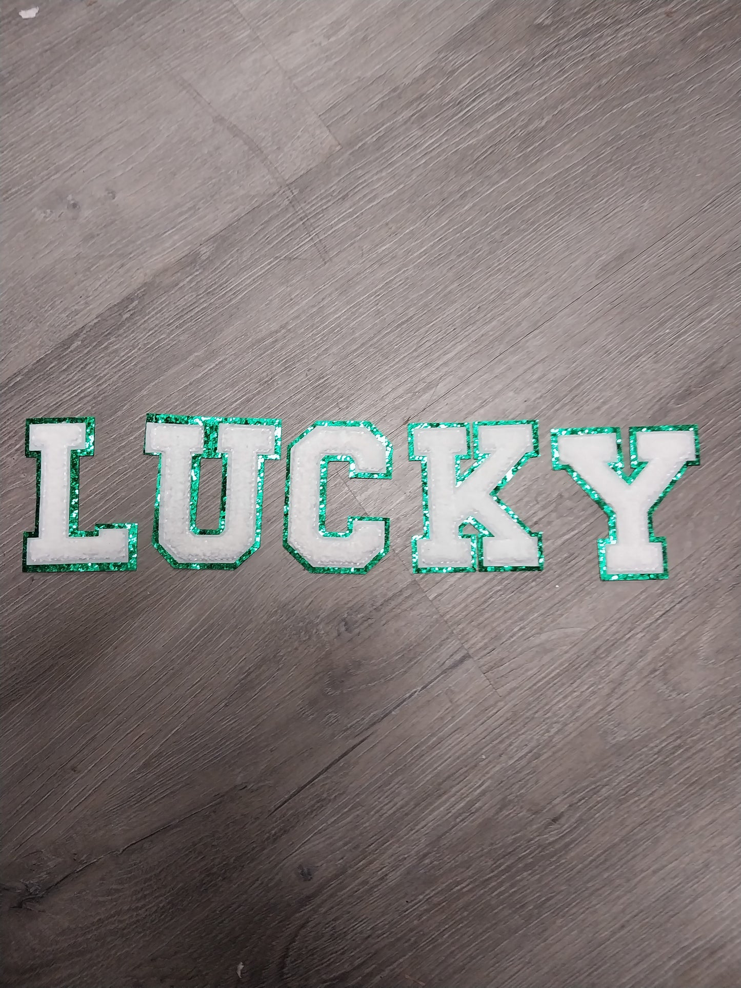 LUCKY Letters- Green Glitter/Chenille Patch