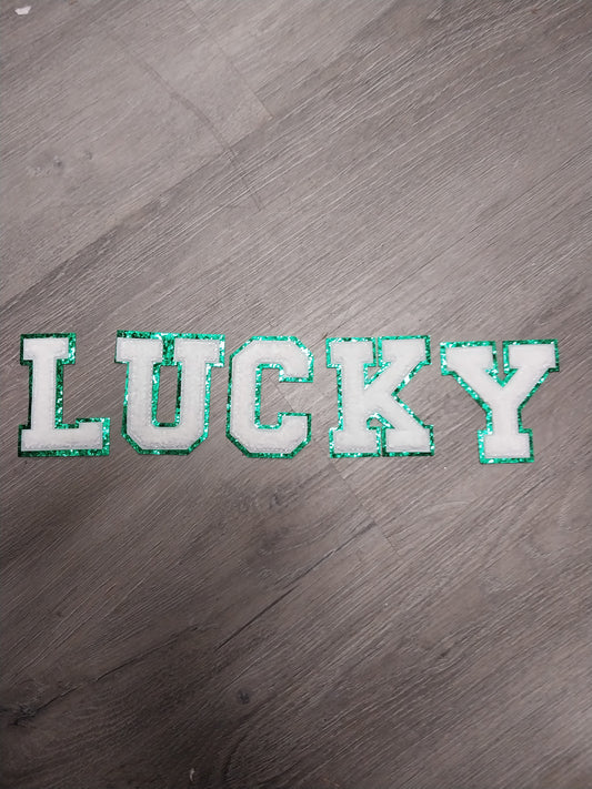 LUCKY Letters- Green Glitter/Chenille Patch