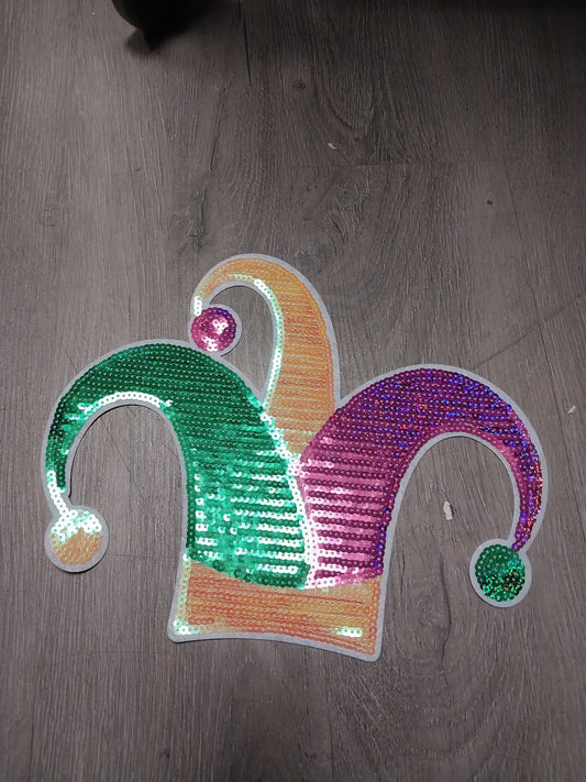 Mardi Gras Jester Hat  Sequin Patch