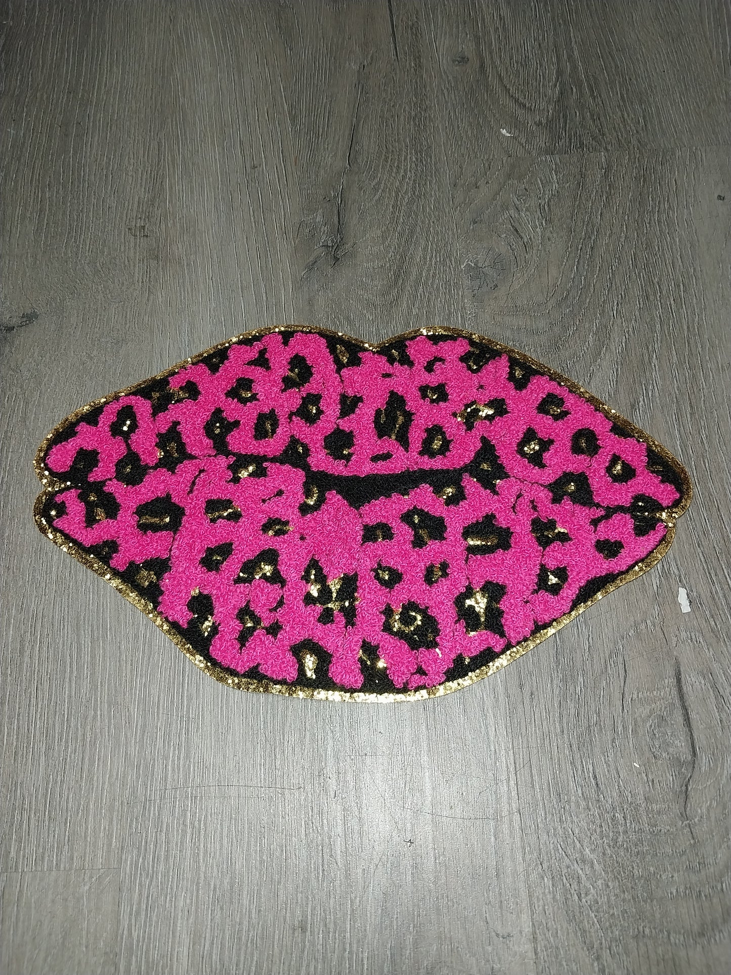 Cheetah Lips Hot Pink Chenille  Patch
