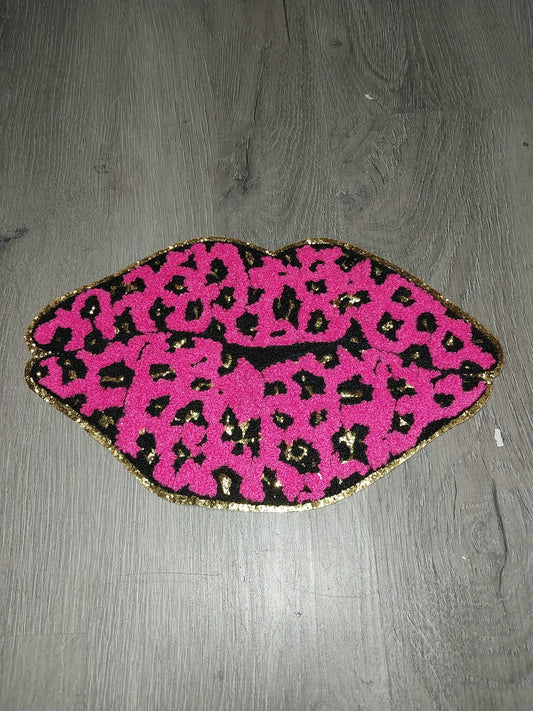 Cheetah Lips Hot Pink Chenille  Patch