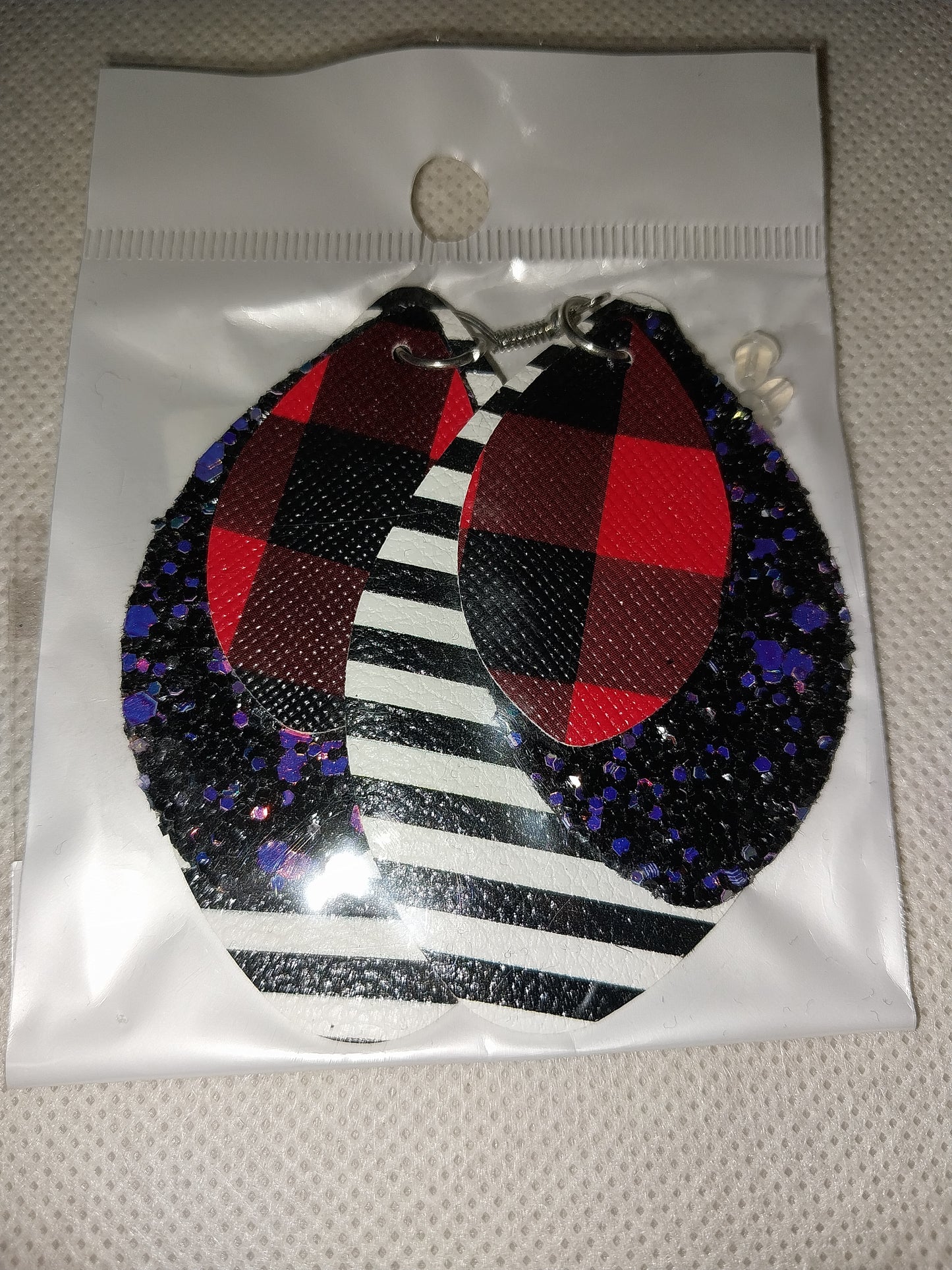 Red Buffalo/Black Glitter/Black stripe - Earrings