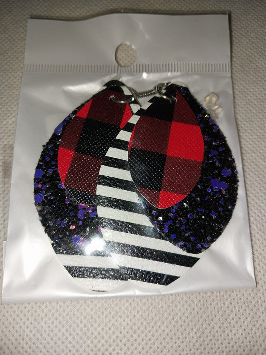 Red Buffalo/Black Glitter/Black stripe - Earrings