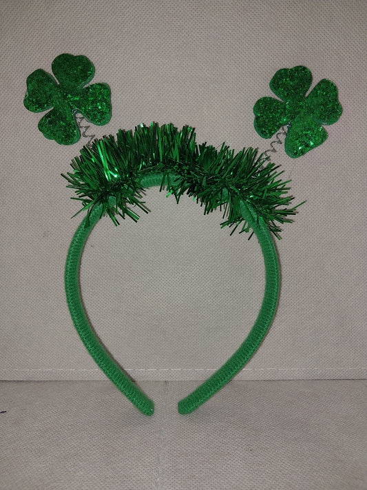 St. Patrick Headband - Glitter Clovers on Springs
