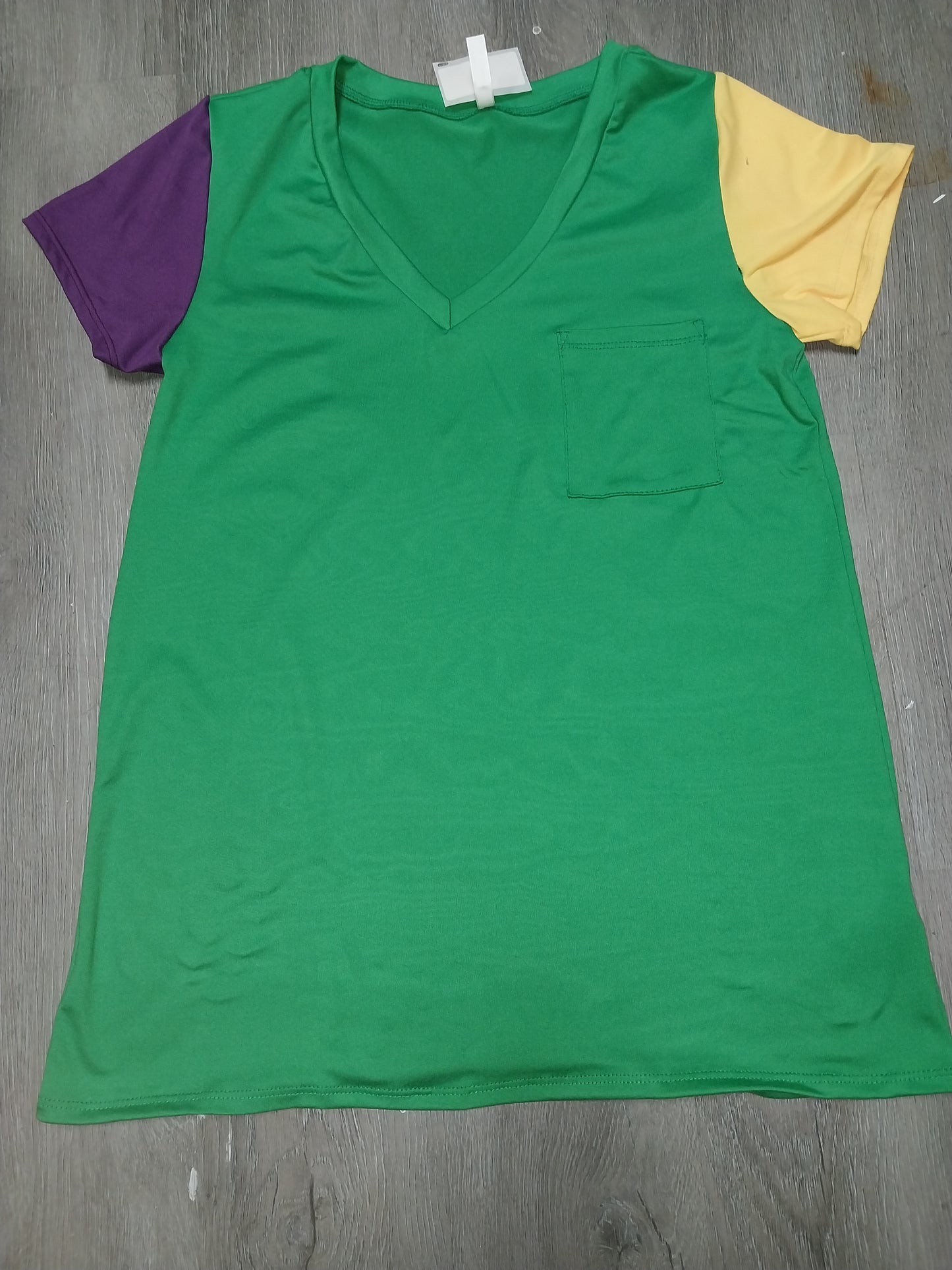Mardi Gras V-Neck Short Sleeve Top Tri-Color