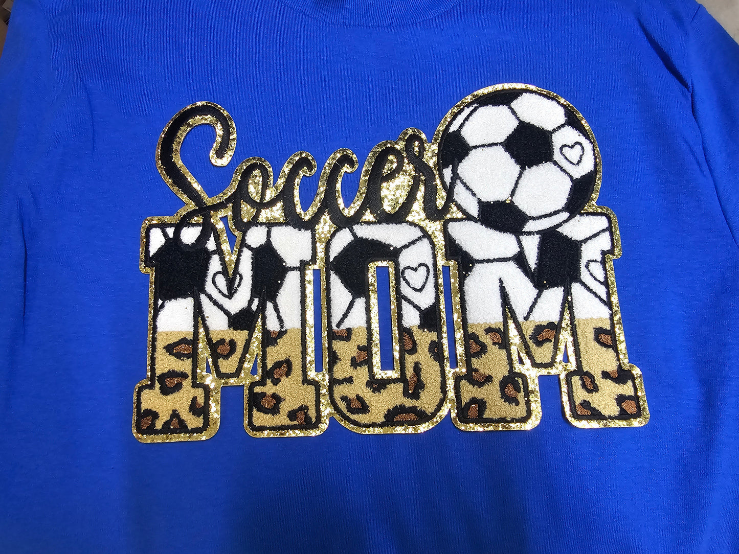 Soccer MOM half Cheetah Chenille Patch