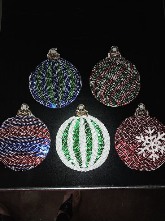Christmas Round Ornament Sequin Patch (set of 5)