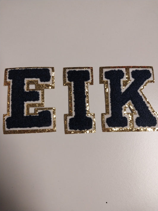 Chenille Letter Patch -3" Navy w/Gold Glitter Trim