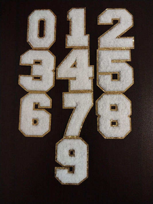 White with Gold Glitter Trim 2.5" Chenille Patch