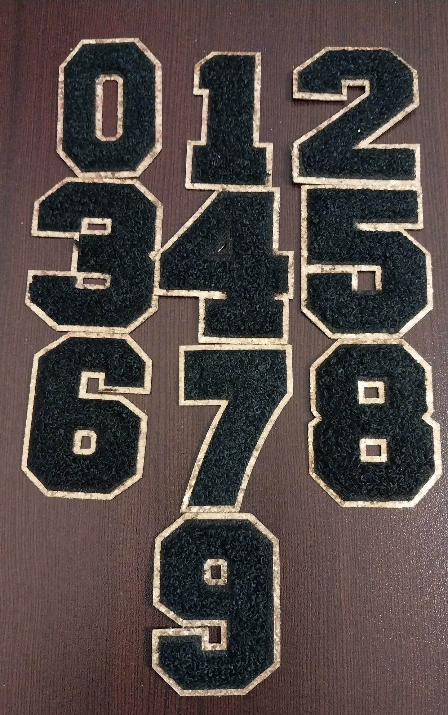 Chenille Numbers Black with Chunky Gold Glitter Trim 2.5"