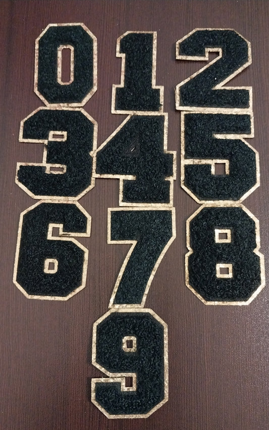 Chenille Numbers Black with Chunky Gold Glitter Trim 2.5"