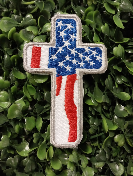 USA Flag Cross - Embroidered Patch