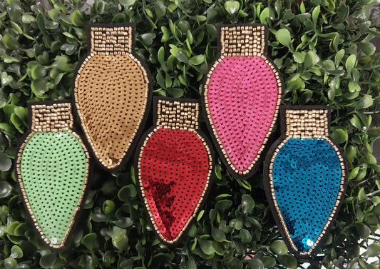 Christmas light bulb Sequin Patch 4" set of 5