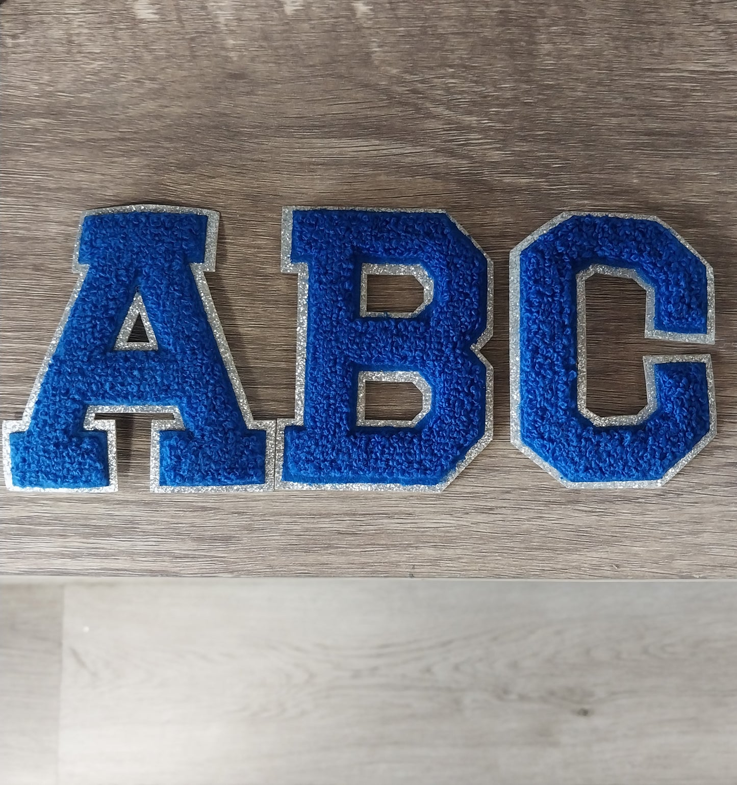 Chenille Letter Patch -3" Royal w/Silver Fine Glitter Trim