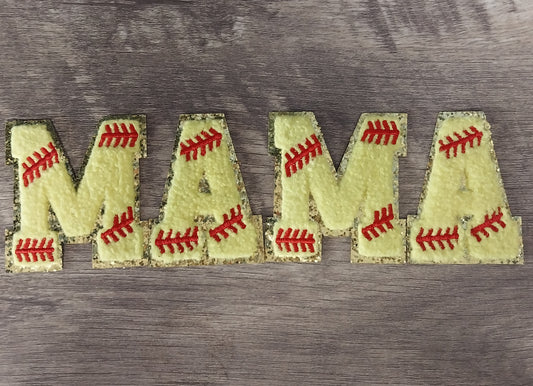 Softball "MAMA"  Chenille Letters Patch -2"