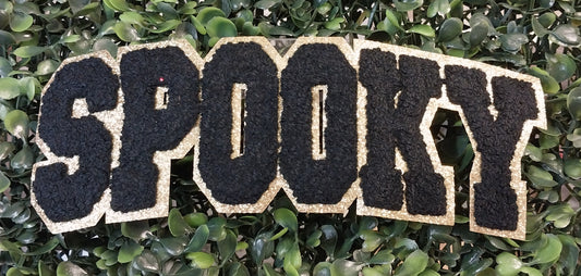 Spooky Black Chenille w/Gold Glitter Patch
