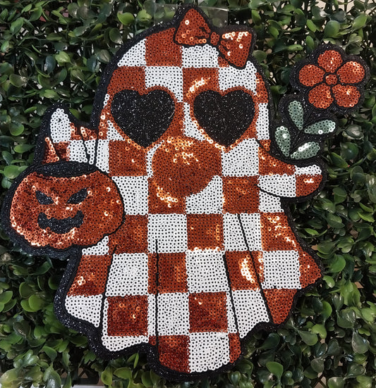 Checkered Ghost Sequin Patch