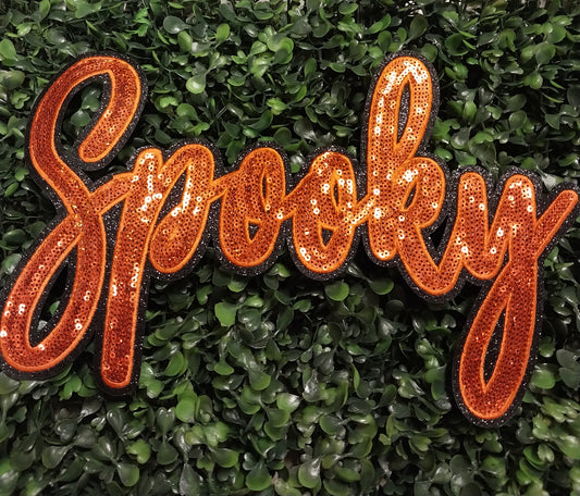 Orange Cursive Sequin Spooky....Patches Only