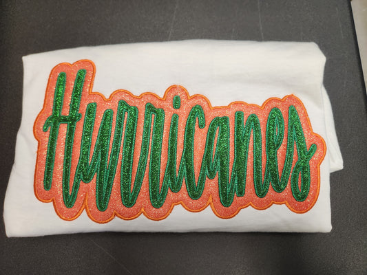 "Hurricanes" Grass Green Offset in Amber Orange Embroidered Sweatshirt Double Layer Glitter Script
