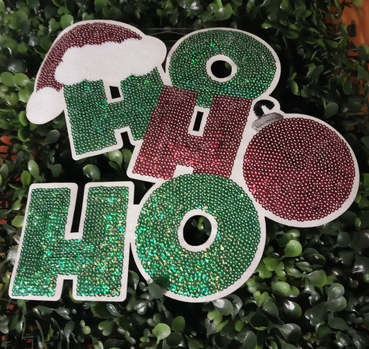 Ho Ho Ho  W/Santa Hat Sequin Patch