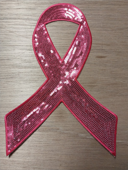 Breast Cancer Ribbon 10" Sequin Patch