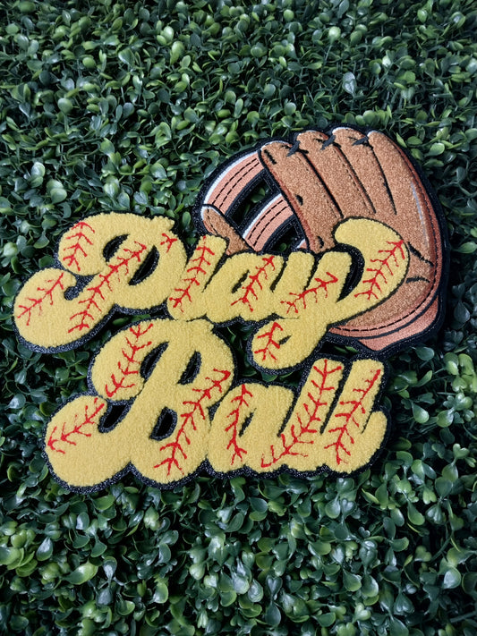 Softball "Play Ball" w/Glove Sequin Patch