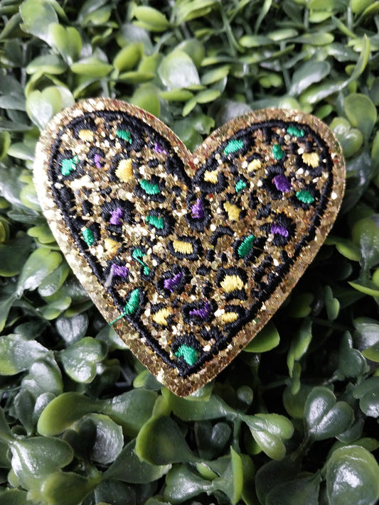 Mardi Gras Heart - Embroidered/Glitter  Hat Patch