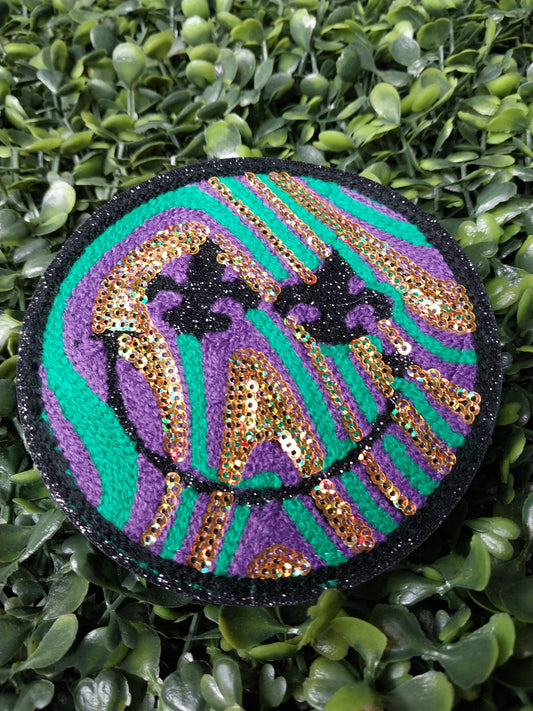 Mardi Gras FDL Smiley Face Sequin/Glitter Hat Patch