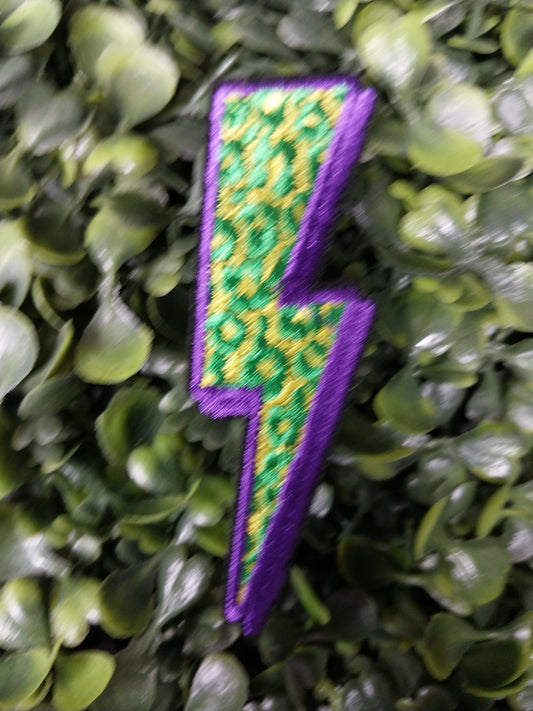 Lightening Bolt Embroidered Patch  Purple, Green, Gold