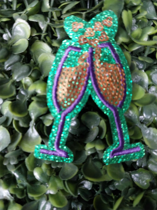 Mardi Gras Champagne flutes - Sequin Hat Patch