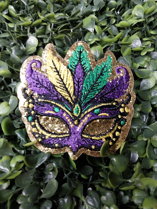 Mardi Gras  Mask - Embroidered/Glitter  Hat Patch