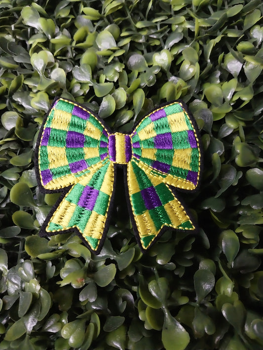 Mardi Gras Bow  Embroidered Patch  Purple, Green, Gold - Hat Patch