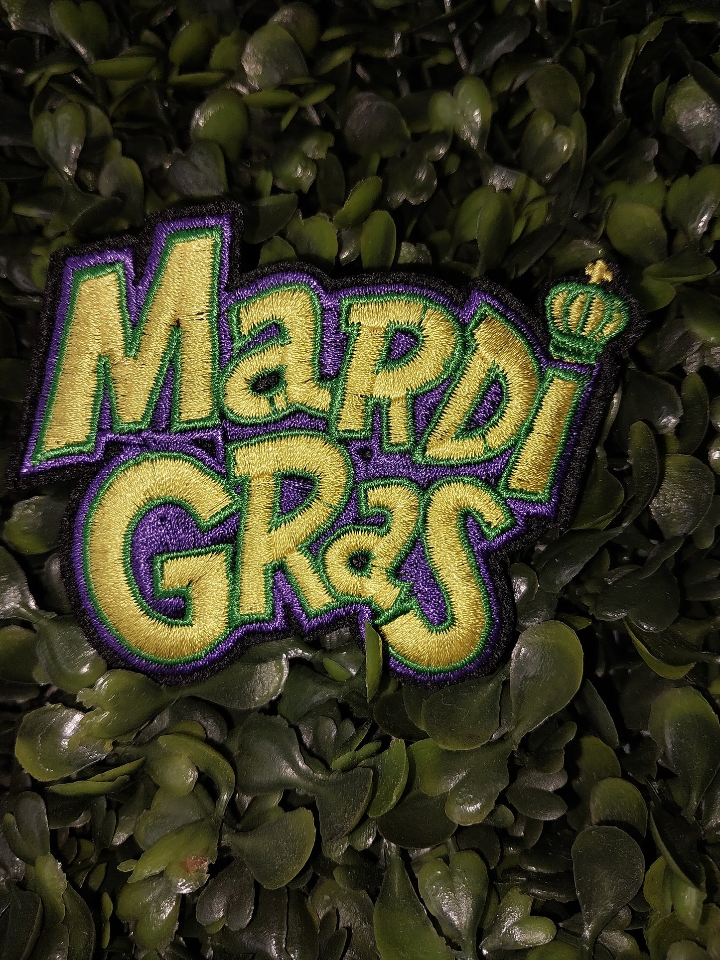 "Mardi Gras " with Crown Embroidered/Glitter  Hat Patch