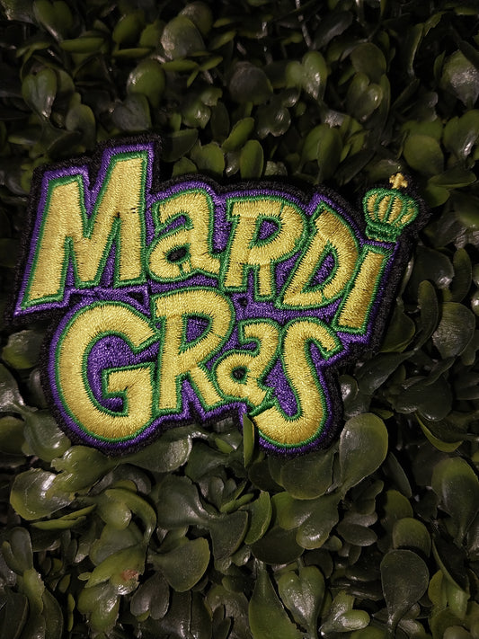 "Mardi Gras " with Crown Embroidered/Glitter  Hat Patch