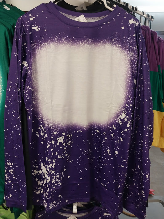 Purple Splatter Sublimation BLANK FAUX BLEACHED TOP LONG SLEEVE