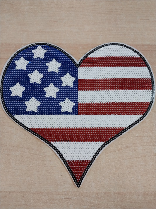 Heart Flag Sequin Patch 10"