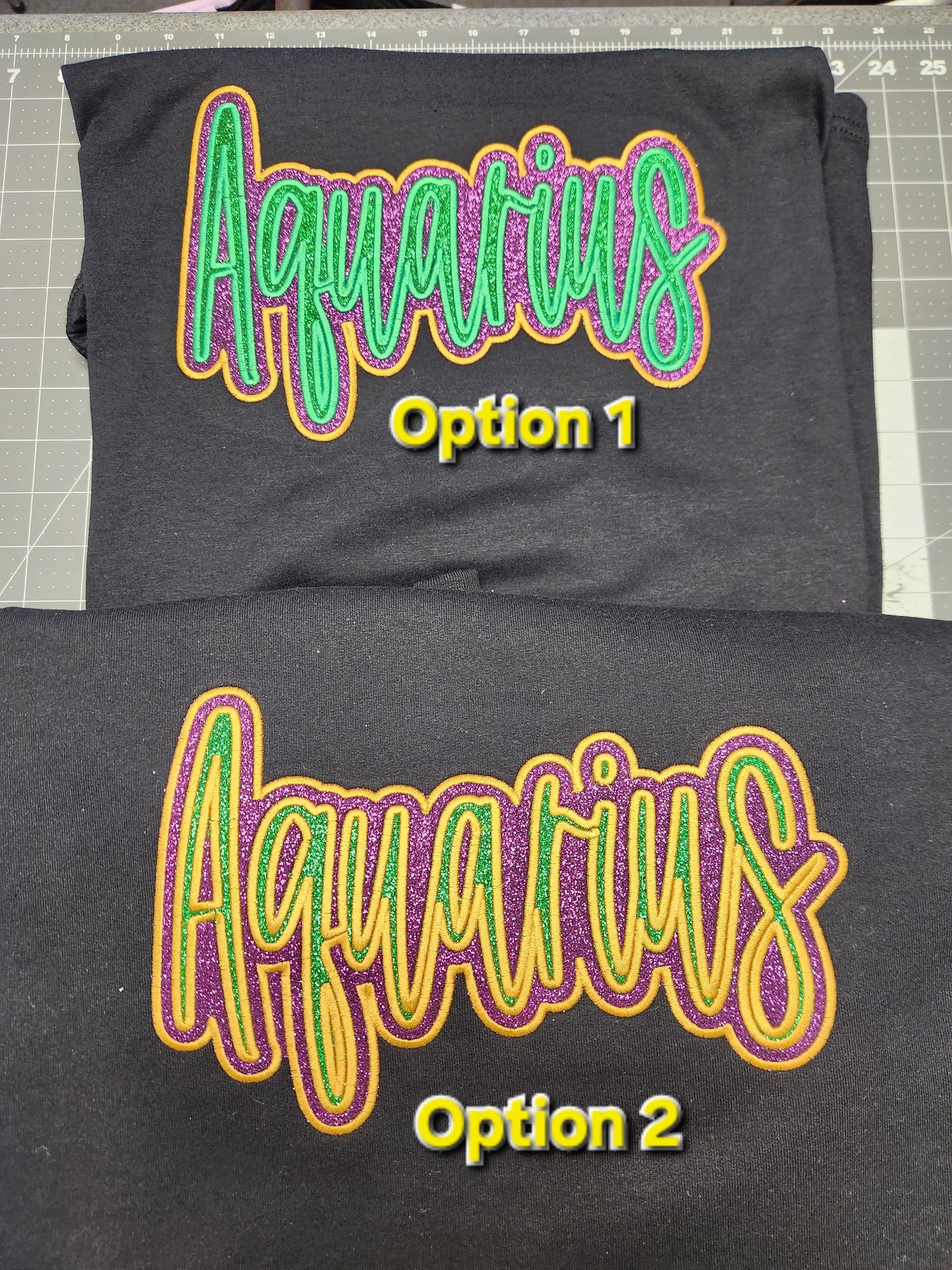 Aquarius Custom Embroidered Sweatshirt Double Layered Glitter Script