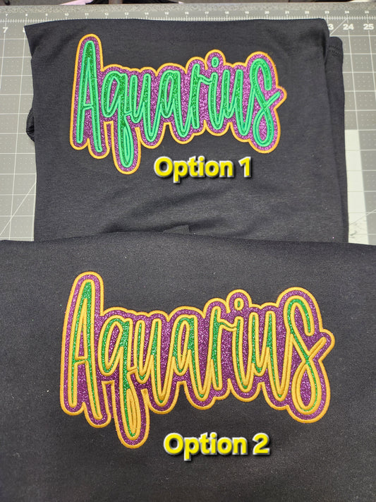 Aquarius Custom Embroidered Sweatshirt Double Layered Glitter Script