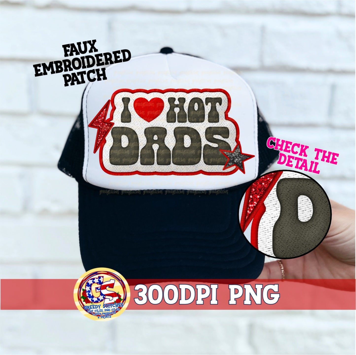 I Love Hot Dads Faux Hat Patch (Direct To Film)