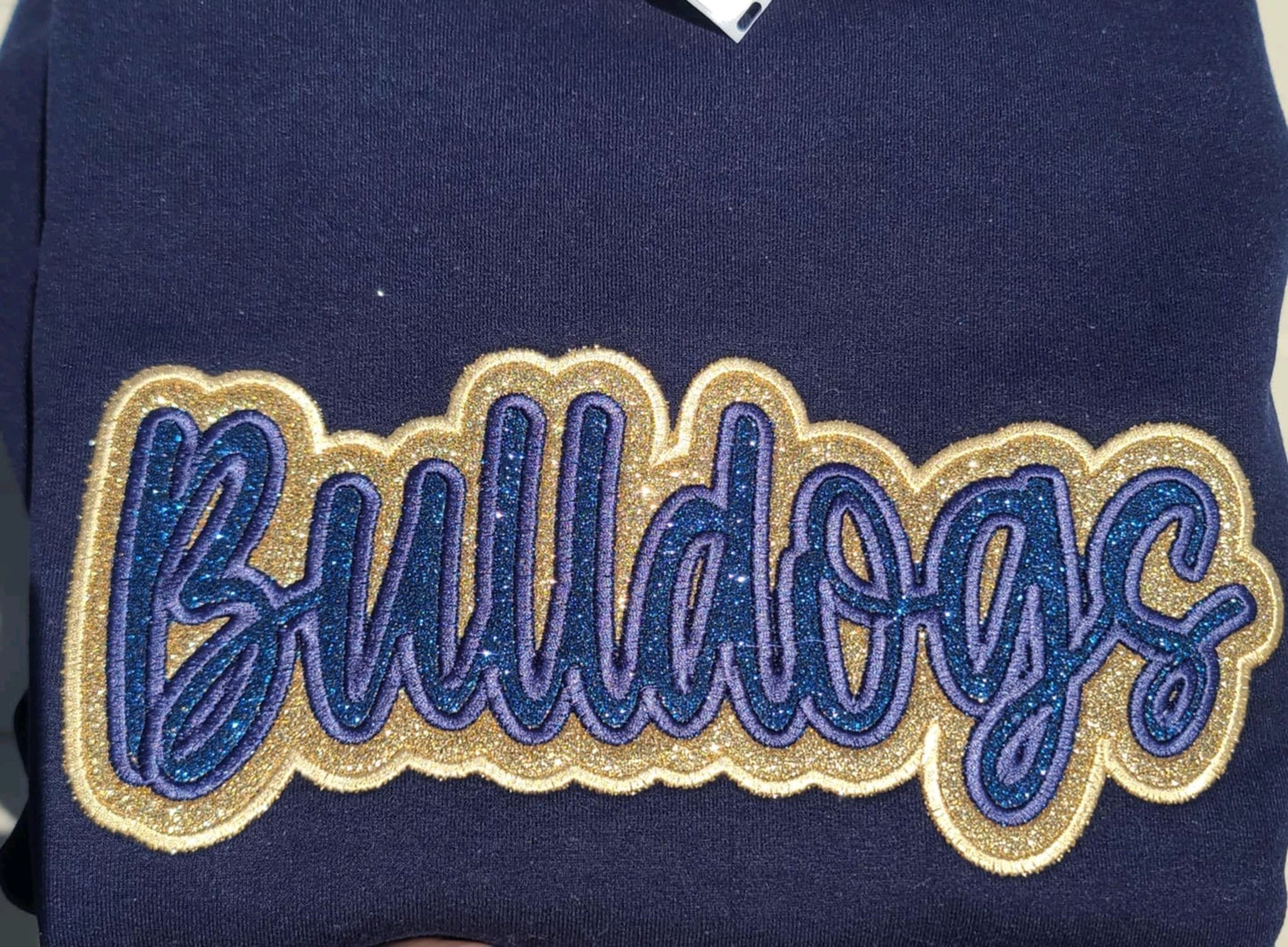 Custom Mascot Option Embroidered Sweatshirt Double Layer Glitter Script